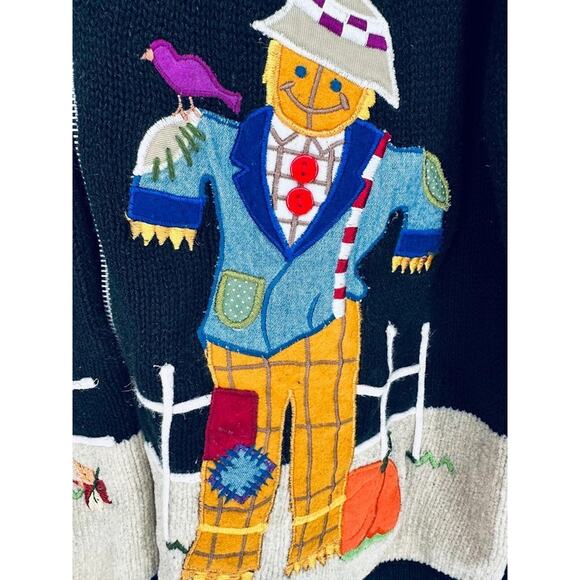 All Points Cardigan Zip Novelty Sweater Womens L Autumn Halloween Fall Pumpkin - Picture 5 of 10